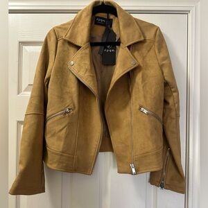 Stylish Tan Leather Jacket with Silver Accents